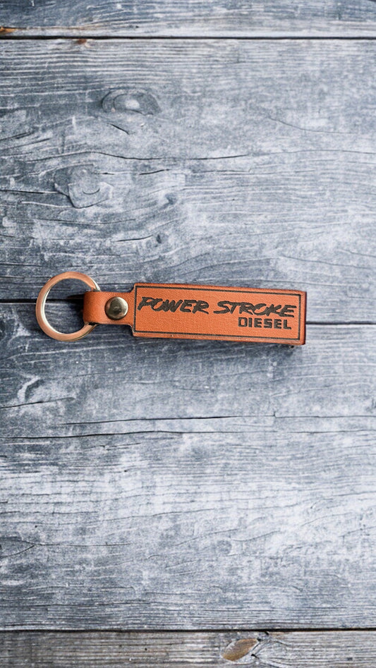 Power Stroke Genuine Leather Keychain for Diesel Trucks