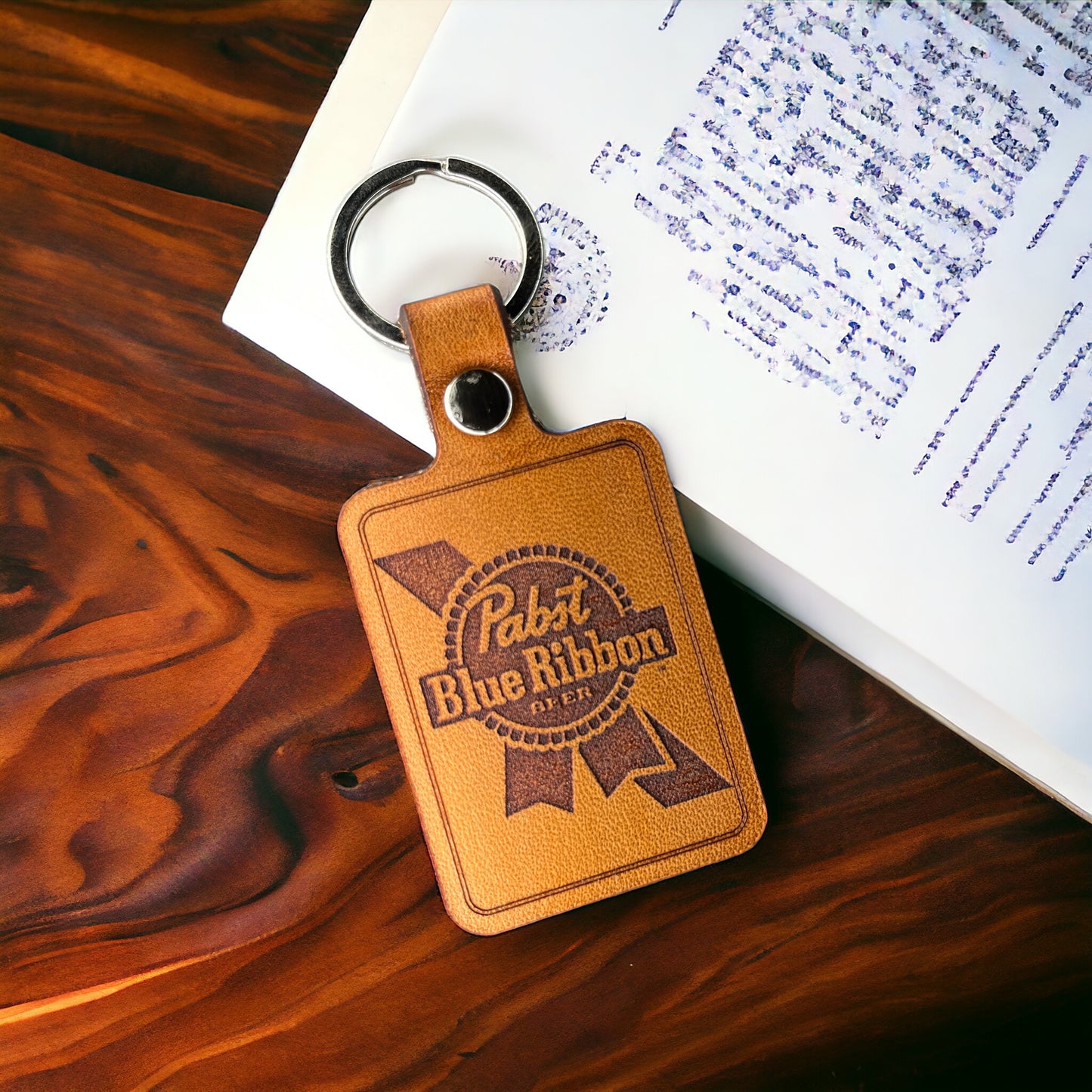 Pabst Blue Ribbon PBR Leather Keychain