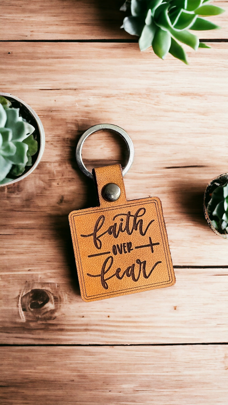 Faith over Fear Genuine Leather Keychain