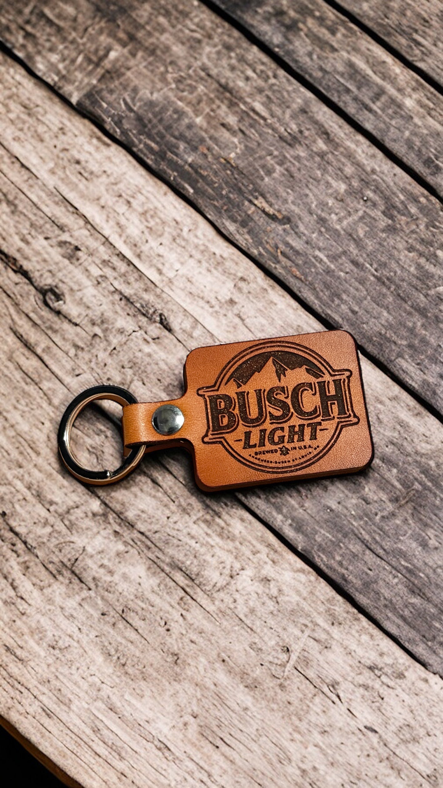 Busch Light Genuine Leather Keychain for Beer Drinkers