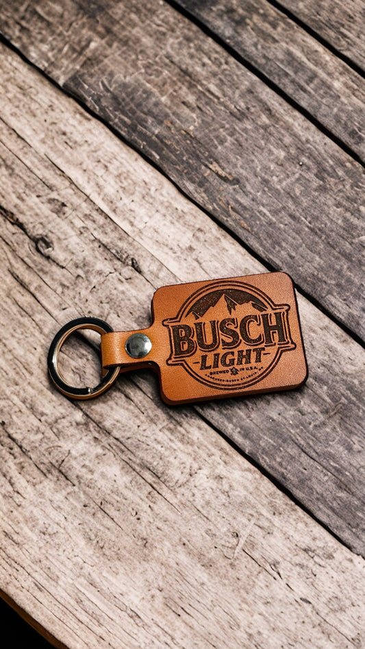 Busch Light Genuine Leather Keychain for Beer Drinkers